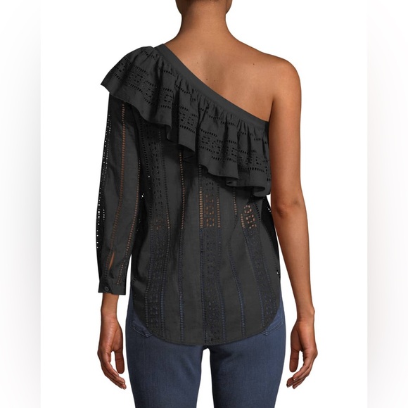 Veronica Beard | Cruz Eyelet One-Shoulder Ruffle Top in Black 2 - Picture 7 of 7
